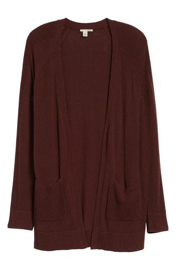Women's Halogen Mix Stitch Open Front Cardigan - Burgundy
