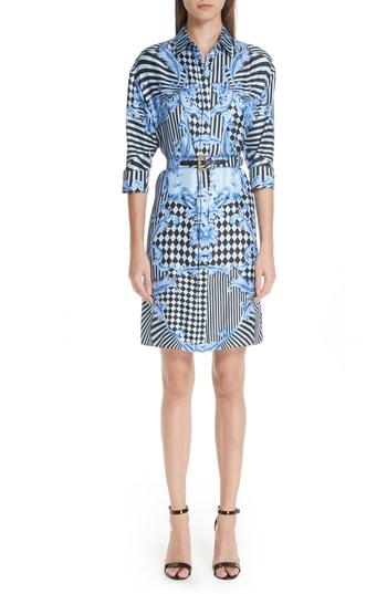 Women's Versace Stamp Print Silk Shirtdress Us / 40 It - Blue
