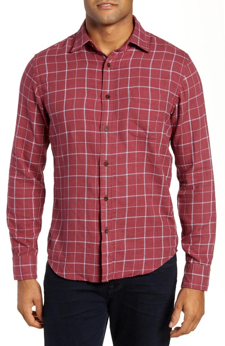 Men's Faherty Ventura Windowpane Sport Shirt, Size - Red