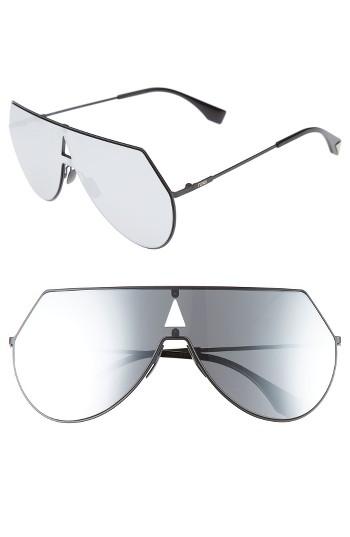 Women's Fendi 99mm Eyeline Aviator Sunglasses - Matte Black