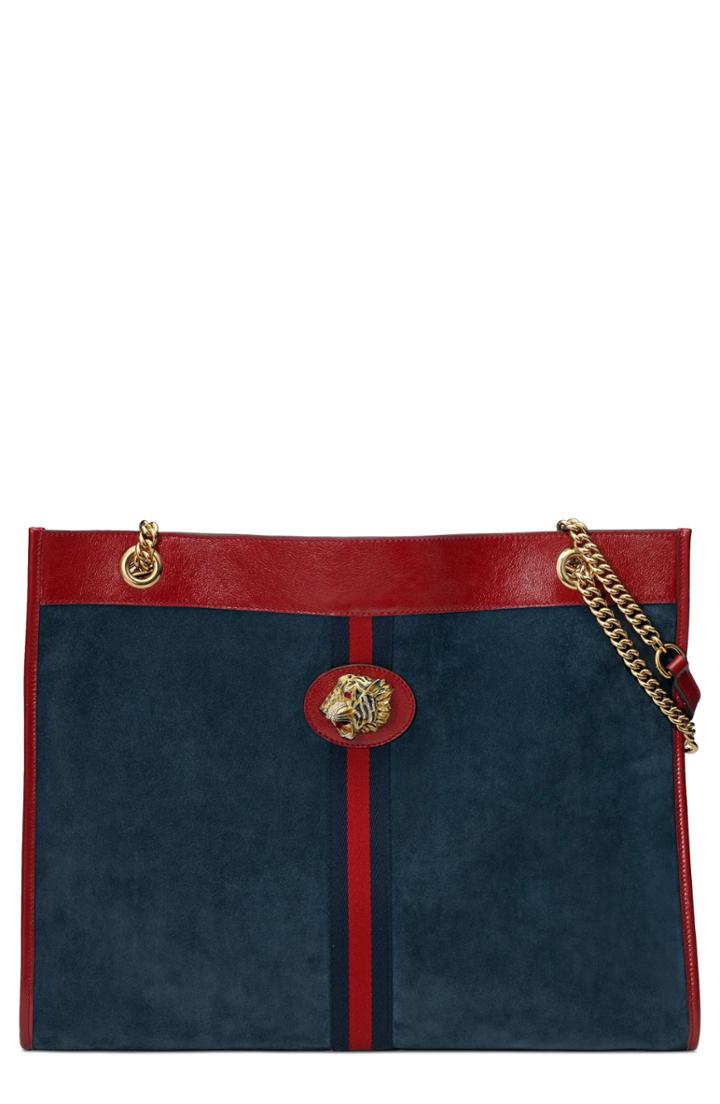 Gucci Large Rajah Suede Tote - Blue