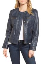 Women's Cole Haan Signature Collarless Leather Trucker Jacket - Blue
