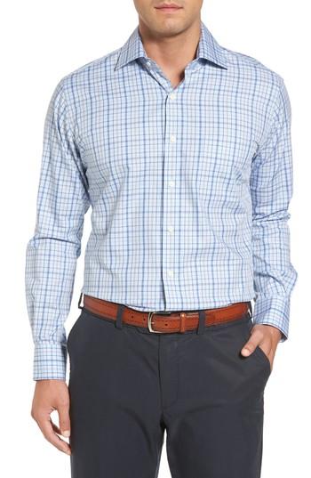 Men's Peter Millar Coastland Regular Fit Plaid Sport Shirt, Size - Blue
