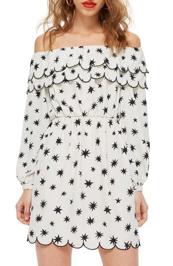 Women's Topshop Scallop Star Off The Shoulder Dress Us (fits Like 0) - White