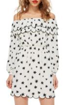 Women's Topshop Scallop Star Off The Shoulder Dress Us (fits Like 0) - White