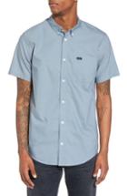 Men's Rvca 'that'll Do' Slim Fit Short Sleeve Oxford Shirt - Coral