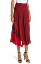Women's Milly Asymmetrical Stripe Stretch Silk Midi Skirt - Burgundy