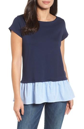 Women's Halogen Ruffle Hem Poplin Top - Blue