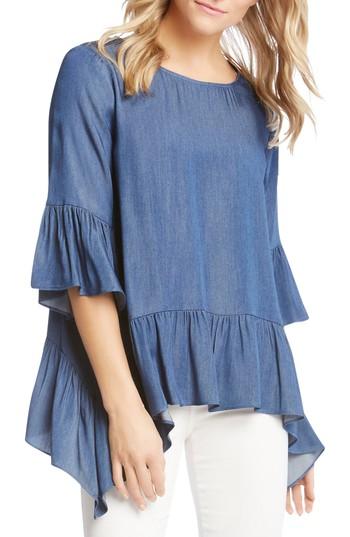 Women's Karen Kane Ruffle Hem Chambray Top - Blue
