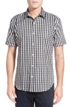 Men's Bugatchi Shaped Fit Dobby Check Sport Shirt - Black