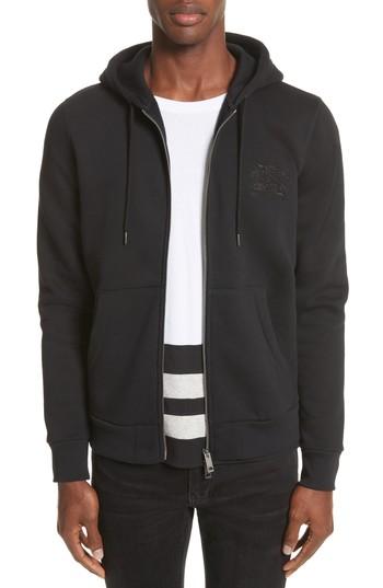 Men's Burberry Fentford Zip Fleece Hoodie, Size - Black