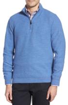 Men's David Donahue Honeycomb Merino Wool Quarter Zip Pullover, Size - Blue