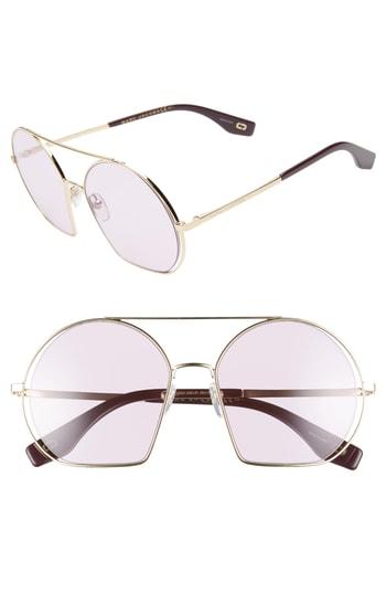 Women's Marc Jacobs 56mm Round Sunglasses - Gold/ Violet