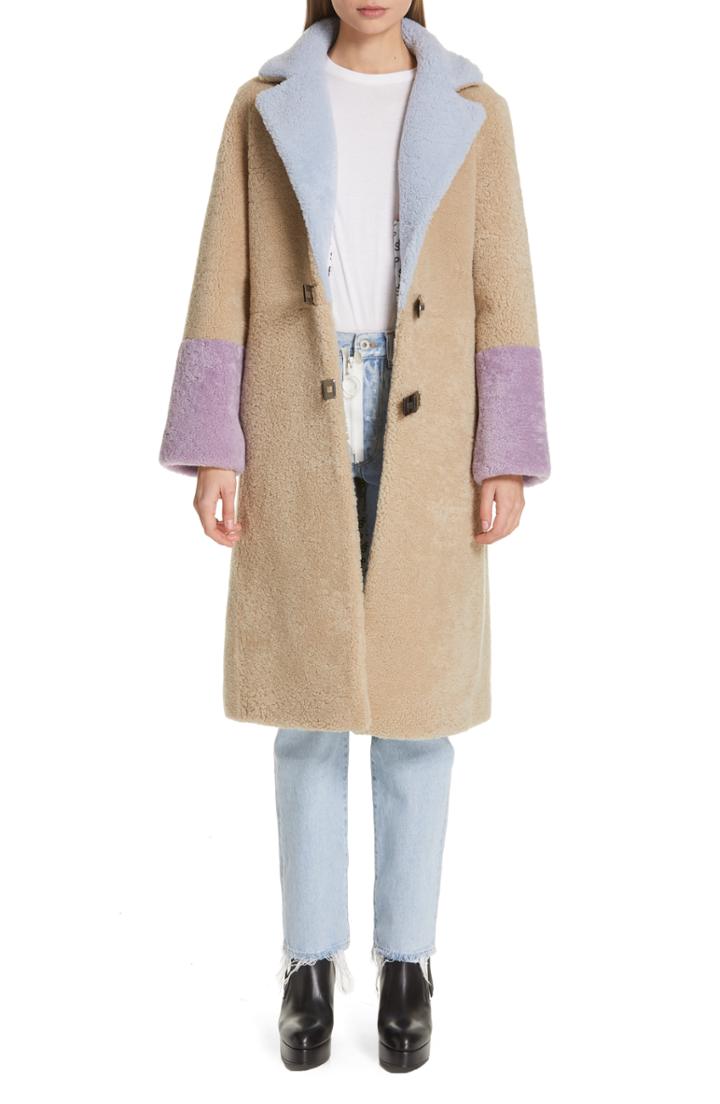 Women's Saks Potts Febbe Buckle Closure Genuine Shearling Coat - Brown