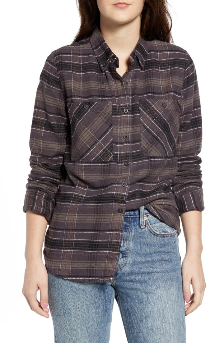 Women's Rvca Roam Plaid Flannel Shirt - Black