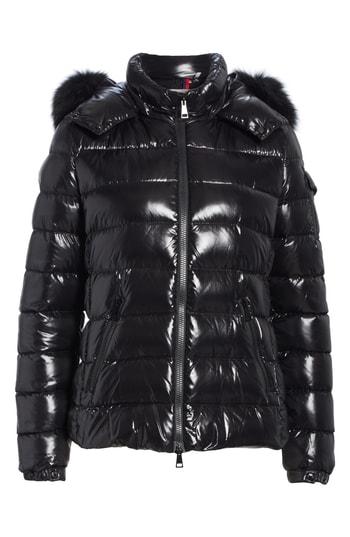 Women's Moncler Badyfur Down Puffer Jacket With Detachable Genuine Fox Fur Trim - Black