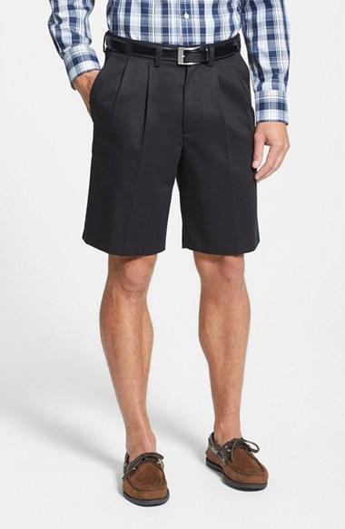 Men's Nordstrom Men's Shop Smartcare(tm) Pleated Shorts - Black