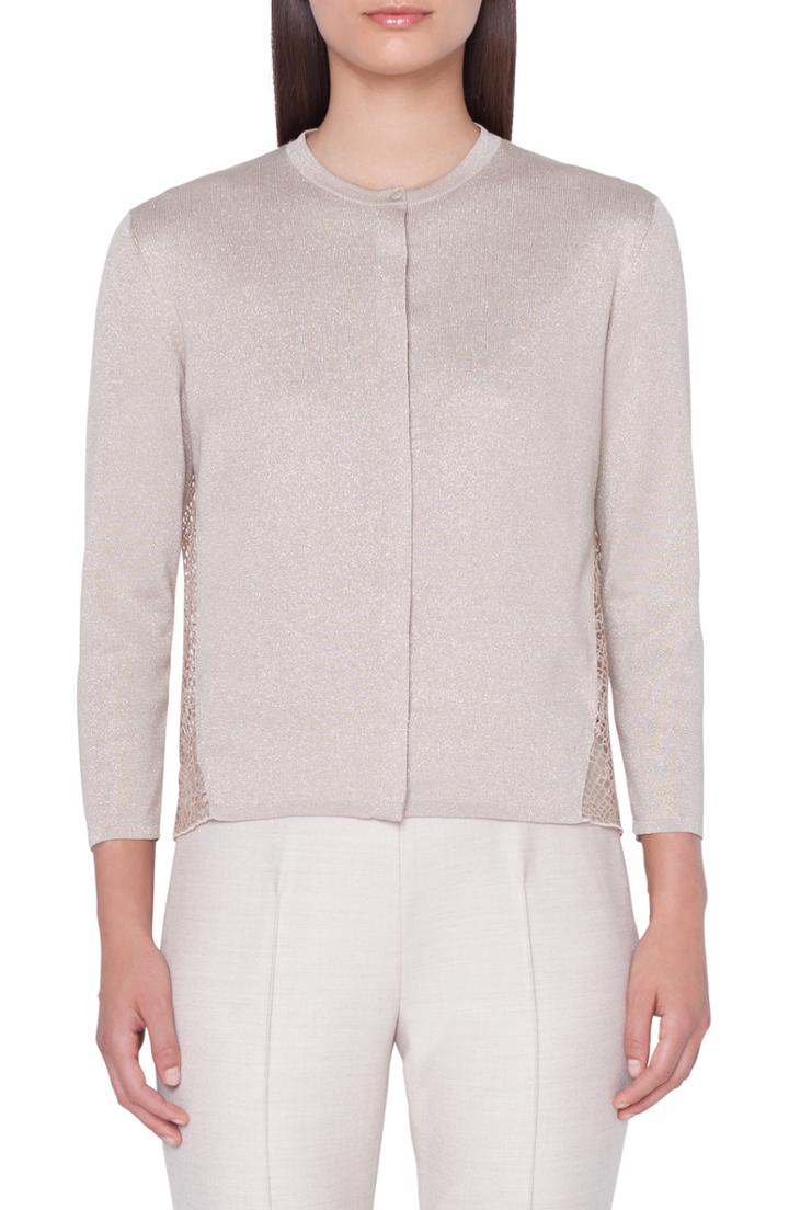 Women's Akris Metallic Silk Cardigan - Beige