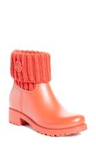Women's Moncler 'ginette' Knit Cuff Leather Rain Boot Eu - Red