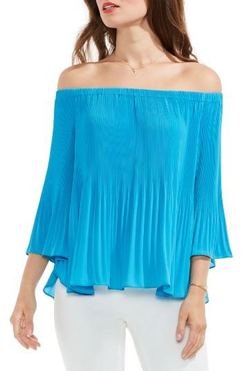 Women's Vince Camuto Pleat Off The Shoulder Blouse, Size - Blue