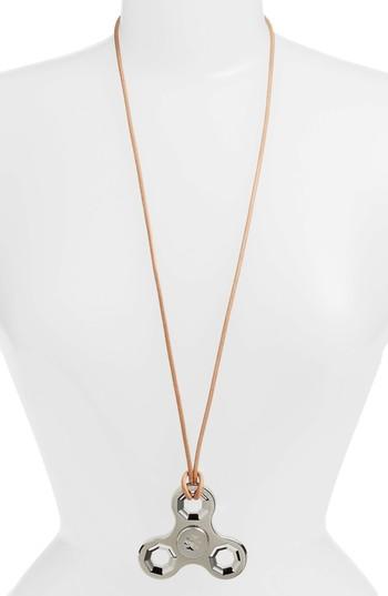 Women's Tory Burch Logo Spinner Leather Necklace