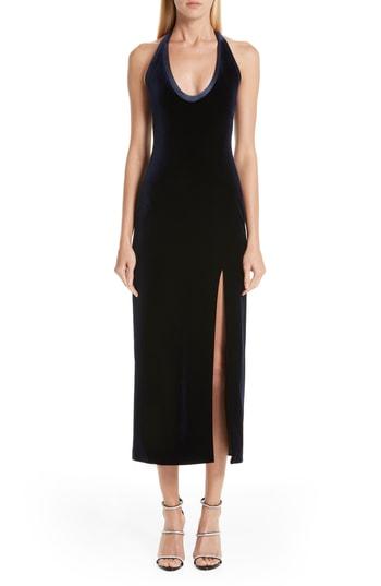 Women's Galvan Ellipse Side Slit Velvet Halter Dress Us / 36 Fr - Blue