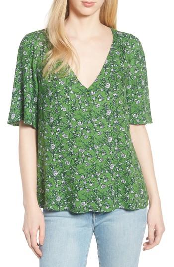 Women's Hinge Button Front V-neck Top - Green