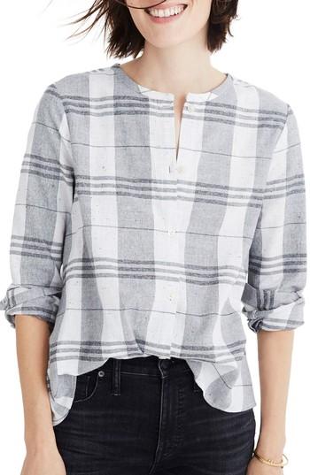 Women's Madewell Plaid Collarless Button Down Shirt - Ivory