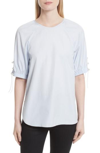 Women's 3.1 Phillip Lim Faux Pearl & Chain Lacing Cotton Top - Blue