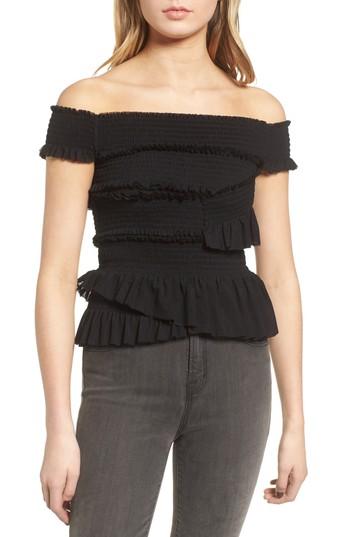 Women's Chelsea28 Smocked Ruffle Off The Shoulder Top, Size - Black