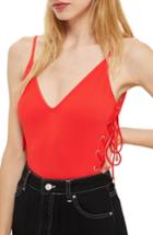 Women's Topshop Side Lace Low Back Bodysuit Us (fits Like 0-2) - Red