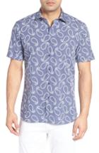 Men's Bugatchi Shaped Fit Paisley Dot Sport Shirt, Size - Blue