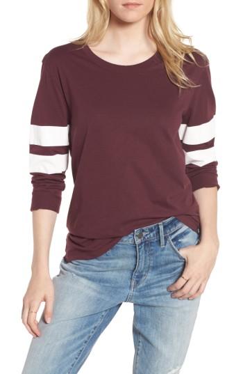 Women's Treasure & Bond Varsity Stripe Cotton Tee - Burgundy