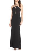 Women's Xscape Strappy Lace Inset Trumpet Gown - Black