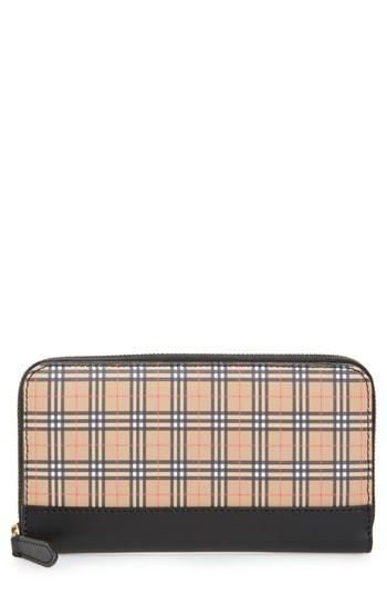 Women's Burberry Mini Vintage Canvas Check & Leather Zip Around Wallet - Beige