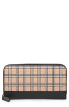 Women's Burberry Mini Vintage Canvas Check & Leather Zip Around Wallet - Beige