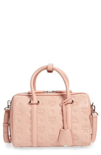 Mcm Small Boston Monogram Leather Satchel - Pink