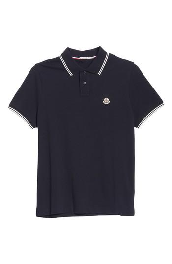 Men's Moncler Striped Collar Polo Shirt, Size - Blue