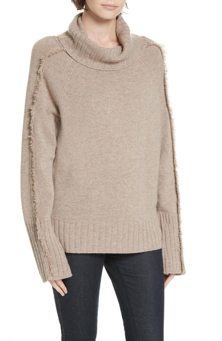 Women's Brochu Walker Jolie Cashmere Fringe Turtleneck Sweater - Brown