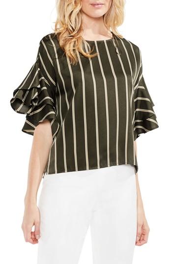 Women's Vince Camuto Ruffle Sleeve Stripe Blouse, Size - Green