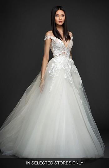 Women's Lazaro Off The Shoulder Sparkle Ballgown, Size In Store Only - White