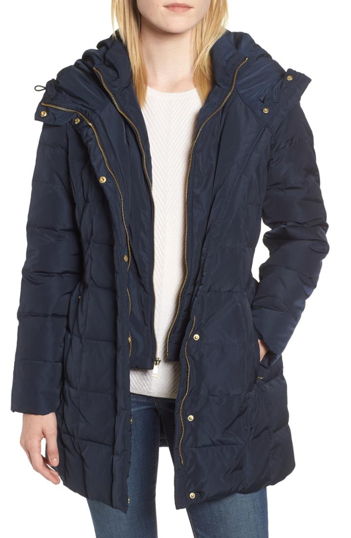 Petite Women's Cole Haan Signature Bib Inset Coat P - Blue