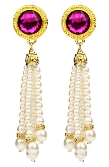 Women's Ben-amun Crystal & Imitation Pearl Tassel Clip Earrings