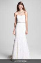 Women's Bliss Monique Lhuillier Strapless Lace Wedding Dress With Beaded Waist, Size In Store Only - Ivory