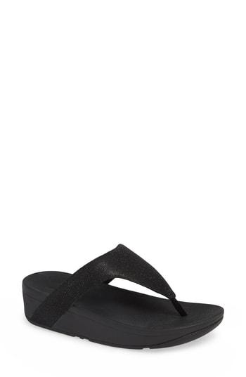 Women's Fitflop Lottie Glitzy Wedge Flip Flop M - Black