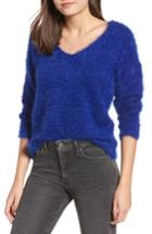 Women's Woven Heart Eyelash Chenille Sweater - Blue