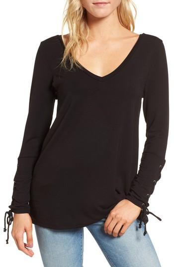 Women's Cupcakes And Cashmere Lenita Lace-up Sleeve Tunic - Black
