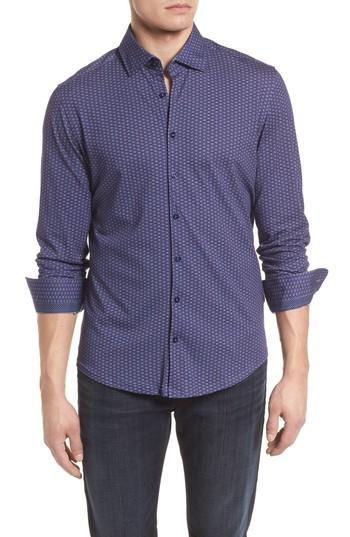 Men's Stone Rose Floral Geo Print Knit Sport Shirt - Blue