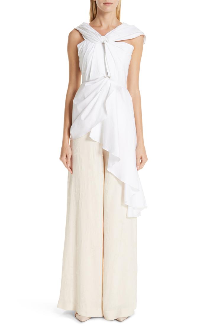 Women's Johanna Ortiz Twisted Asymmetrical Stretch Poplin Top - White