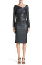 Women's Talbot Runhof Metallic Asymmetrical Pleat Cocktail Dress - Blue